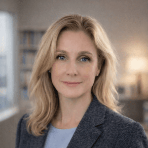 Dr.VanGuilder A professional headshot of a woman with long, wavy blonde hair and blue eyes, wearing a gray blazer.